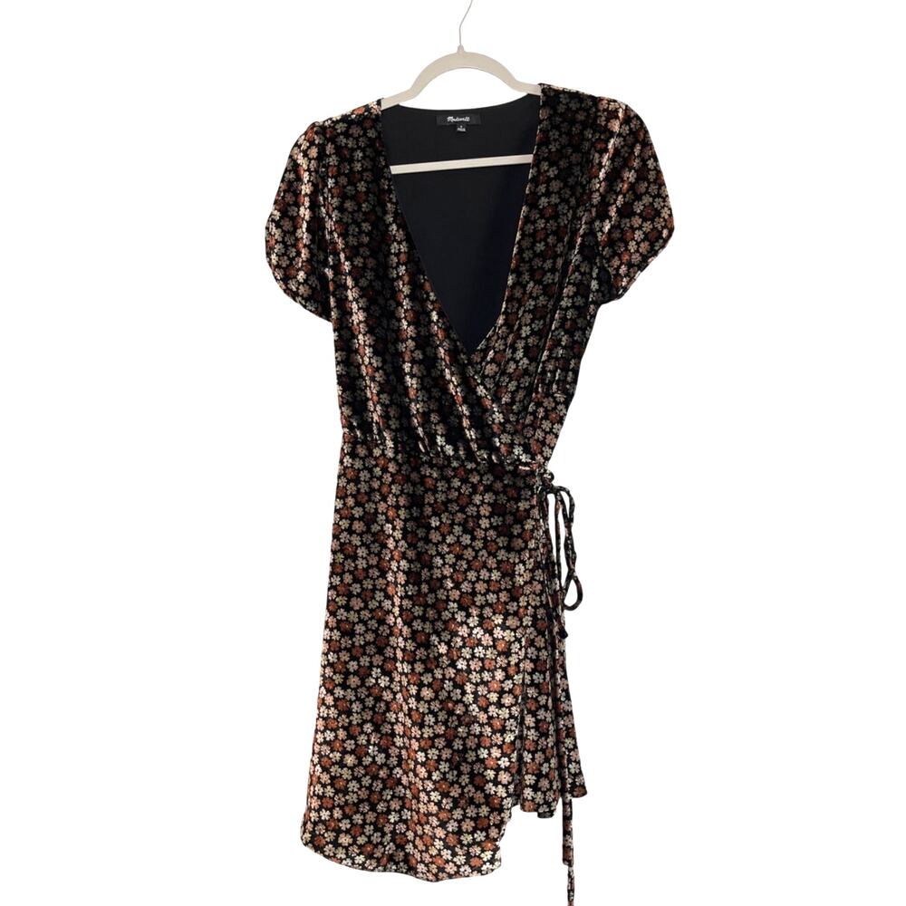 Madewell Floral Velvet Short Sleeve Mini Wrap Dress Size Small Fairy Grunge 90s